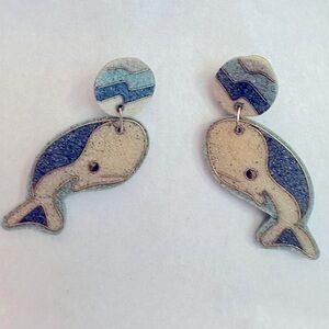 Cute whale earrings with metal inlay